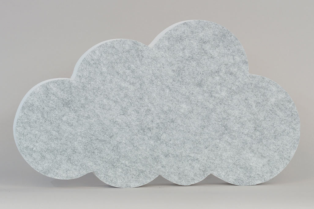 Sound absorber in the shape of a cloud (soni ELEMENT CLOUD) in the color light gray against a grey background